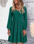 Hotouch Women's V Neck Tiered Tunic Dress - Green