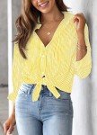 AISEW Womens Button Down Shirts Striped Classic Long Sleeve Collared Office Work Blouses Tops with Pocket (Yellow, 7002L)