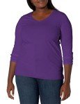 JUST MY SIZE Women's Plus Size Vneck Long Sleeve Tee, Violet Splendor, 5X