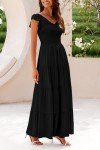 Flowy Black Maxi Dress with Cap Sleeves