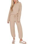 SHEWIN Women's Waffle Lounge Set in Khaki