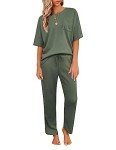 JiniGolla Women's Green Waffle Knit Lounge Set