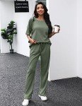 JiniGolla Women's Green Waffle Knit Lounge Set