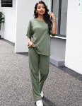 JiniGolla Women's Green Waffle Knit Lounge Set