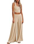 Ekouaer Women's Khaki Ribbed Pajama Lounge Set
