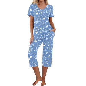 Boho Floral Cotton Capri Pajama Set for Women