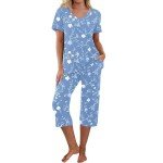 Boho Floral Cotton Capri Pajama Set for Women
