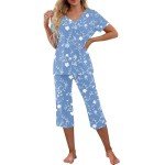 Boho Floral Cotton Capri Pajama Set for Women