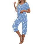 Boho Floral Cotton Capri Pajama Set for Women
