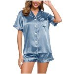 Silk Satin Pajama Set - Short Sleeve & Shorts