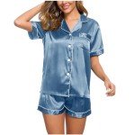 Silk Satin Pajama Set - Short Sleeve & Shorts