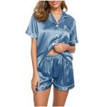 Silk Satin Pajama Set - Short Sleeve & Shorts