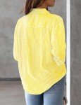 AISEW Womens Button Down Shirts Striped Classic Long Sleeve Collared Office Work Blouses Tops with Pocket (Yellow, 7002L)