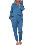 Becotal Women's Blue Waffle Knit Pajama Set