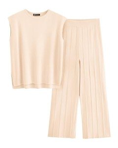 Prettygarden Women's Knit Loungewear Set in Apricot