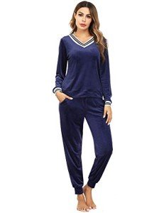 Cozy Navy Blue Velour Tracksuit for Women