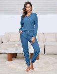 Becotal Women's Blue Waffle Knit Pajama Set