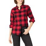 Amazon Essentials Women's Long-Sleeve Classic-Fit Lightweight Plaid Flannel Shirt Shirt, -red buffalo check, X-Large