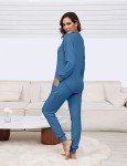 Becotal Women's Blue Waffle Knit Pajama Set