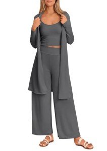 Cozy 3-Piece Women's Pajama Set in Grey