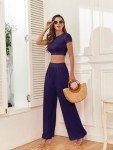 Trendy Women's Two Piece Lounge Set - Navy