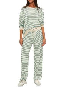 Women's Striped Long Sleeve Lounge Set - Green
