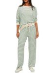 Women's Striped Long Sleeve Lounge Set - Green