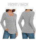 WNEEDU Sweatshirt for Women Fall Button Down Pullover Top Lightweight Henley Shirt Long Sleeve Tunic Tops for Ladies 2024 Light Grey M