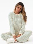 Women's Striped Long Sleeve Lounge Set - Green