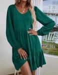 Hotouch Women's V Neck Tiered Tunic Dress - Green