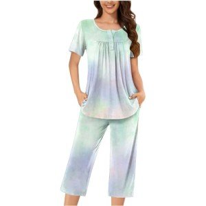 Women's Tie Dye Pajama Set with Capri Pants