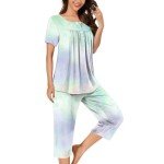 Women's Tie Dye Pajama Set with Capri Pants