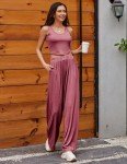 Ekouaer Women's Ribbed Knit Pajama Set - Old Rose