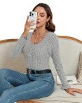 WNEEDU Sweatshirt for Women Fall Button Down Pullover Top Lightweight Henley Shirt Long Sleeve Tunic Tops for Ladies 2024 Light Grey M