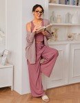 Ekouaer Women's Ribbed Knit Pajama Set - Old Rose