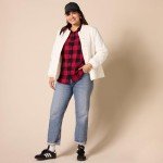 Amazon Essentials Women's Long-Sleeve Classic-Fit Lightweight Plaid Flannel Shirt Shirt, -red buffalo check, X-Large