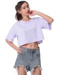 Cosy Pyro 4-Pack Women's Cotton Crop T-Shirts Short Sleeve Solid Cropped Athletic Top Round Neck Casual Workout Yoga Tees Black/Gray/White/Purple S