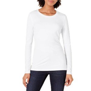 Amazon Essentials Women's Classic-Fit Long-Sleeve Crewneck T-Shirt, White, Medium