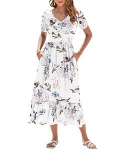 Floral V-Neck Maxi Dress with Pockets for Women