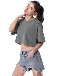 Cosy Pyro 4-Pack Women's Cotton Crop T-Shirts Short Sleeve Solid Cropped Athletic Top Round Neck Casual Workout Yoga Tees Black/Gray/White/Purple S