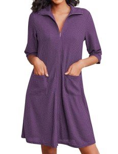 Ekouaer Lightweight Waffle Knit Zipper Robe