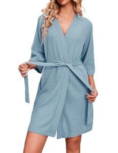Ekouaer Women's 3/4 Sleeve Waffle Knit Robe