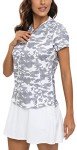 MoFiz 1/4 Polo Shirt for Women Short Sleeve Golf T-shirt Soft Breathable Yoga Running Hiking Top Camo Grey,M