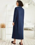 Ekouaer Women's Navy Zipper Robe with Pockets