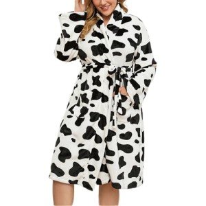 Cute Plus Size Leopard Print Fleece Bathrobe
