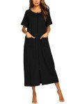 Ekouaer Women's Zipper Front Short Sleeve Robe