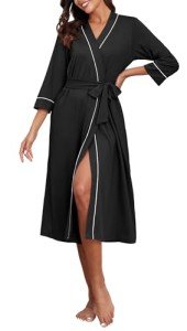 Lightweight Black Knit Bathrobe for Women