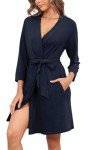 Soft Knit Kimono Robe with Pockets - Navy Blue