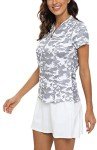 MoFiz 1/4 Polo Shirt for Women Short Sleeve Golf T-shirt Soft Breathable Yoga Running Hiking Top Camo Grey,M