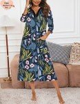 Navy Floral Calf Length Zipper Duster Robe
